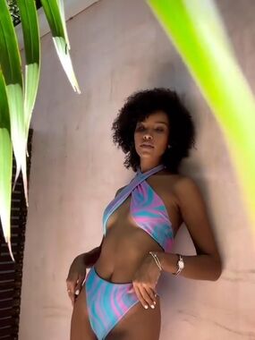 Women’s Pink & Blue Swirl Cross-Halter Bikini Set